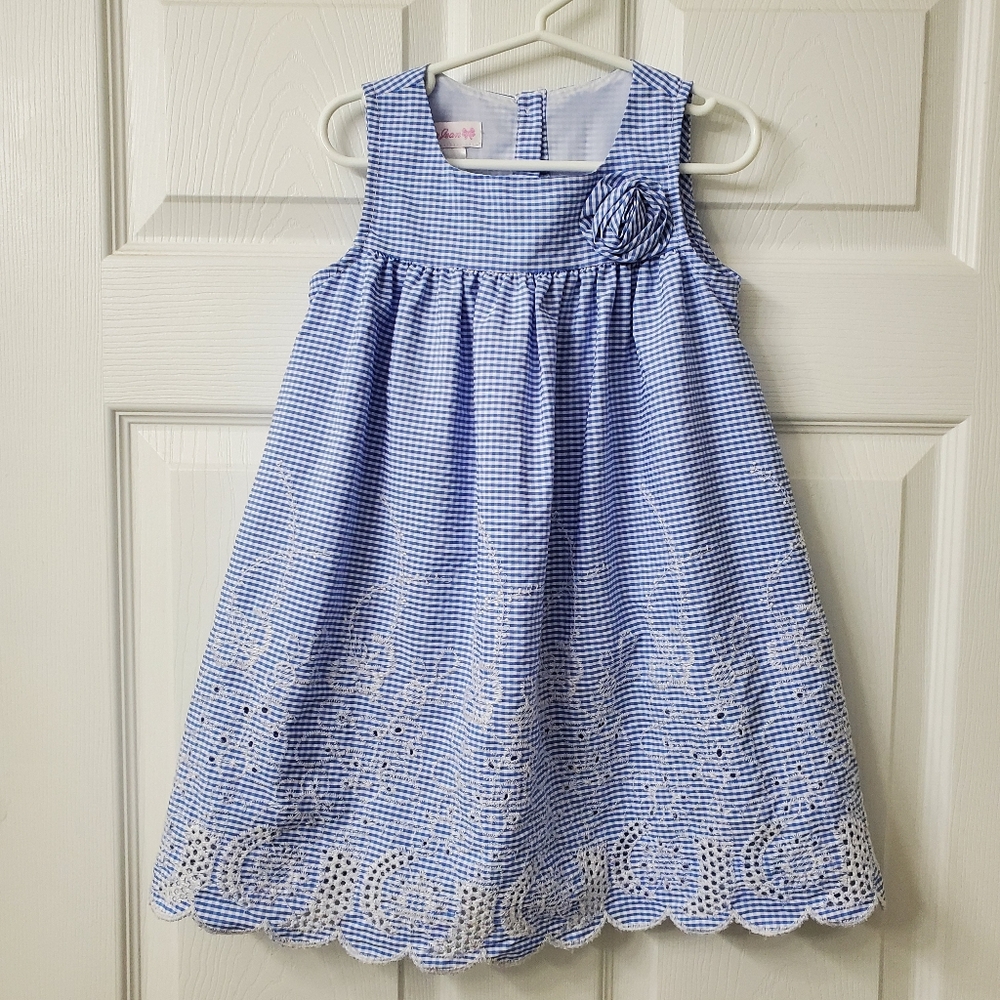 Bonnie Jean Girl's Blue and White Gingham Sundress Dress Size 4